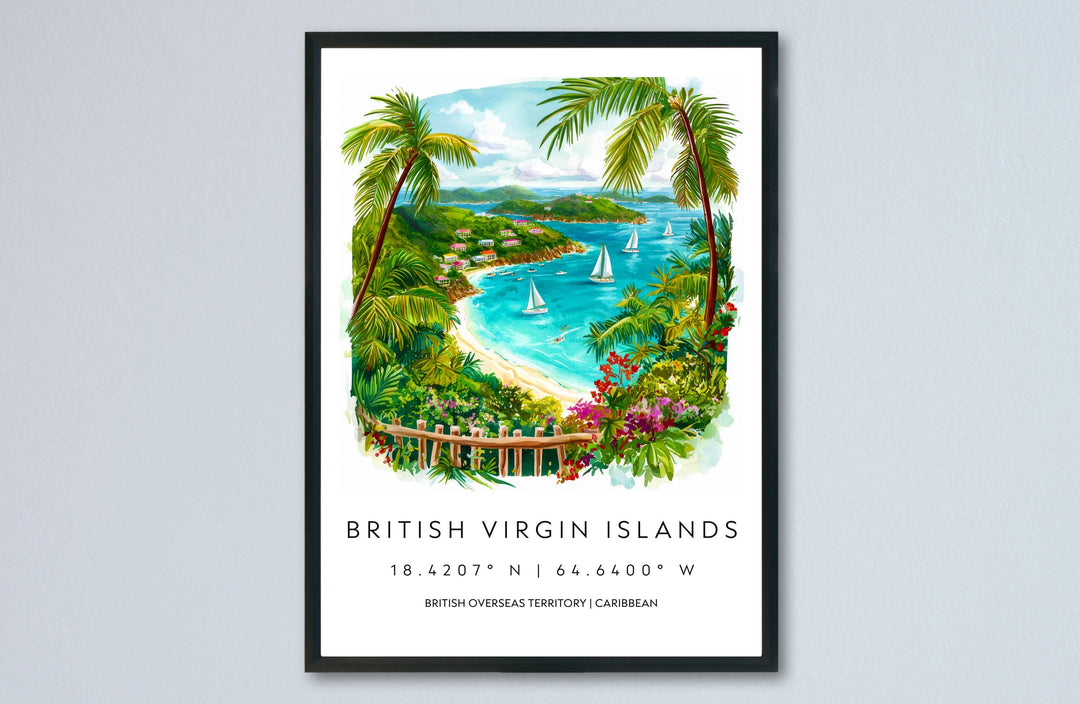 British Virgin Islands Watercolor Poster BVI Travel Print Island Wall Art Caribbean Painting Tropical Beach Decor