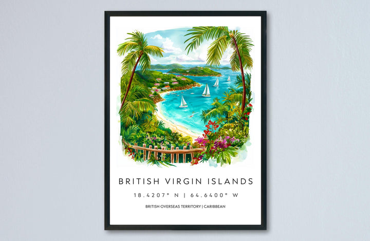 British Virgin Islands Watercolor Poster BVI Travel Print Island Wall Art Caribbean Painting Tropical Beach Decor