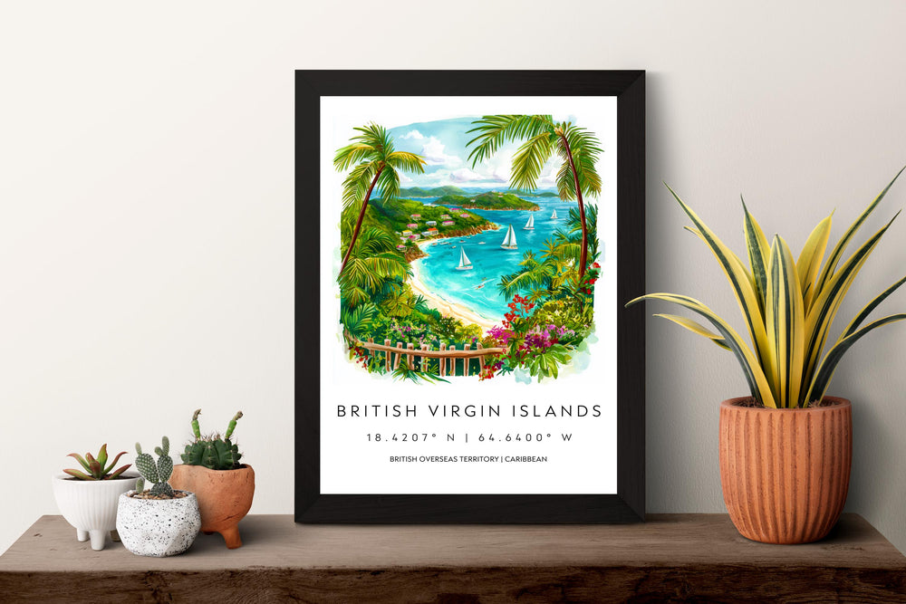 British Virgin Islands Watercolor Poster BVI Travel Print Island Wall Art Caribbean Painting Tropical Beach Decor
