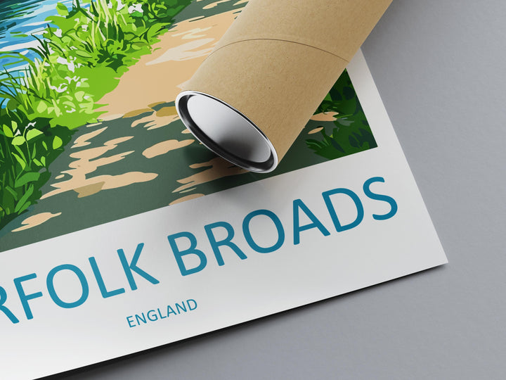 Norfolk Broads Travel Poster England Wall Art River Scene Print Boating View Illustration Waterside Decor Norfolk Gift Souvenir