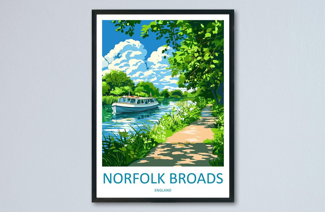 Norfolk Broads Travel Poster England Wall Art River Scene Print Boating View Illustration Waterside Decor Norfolk Gift Souvenir