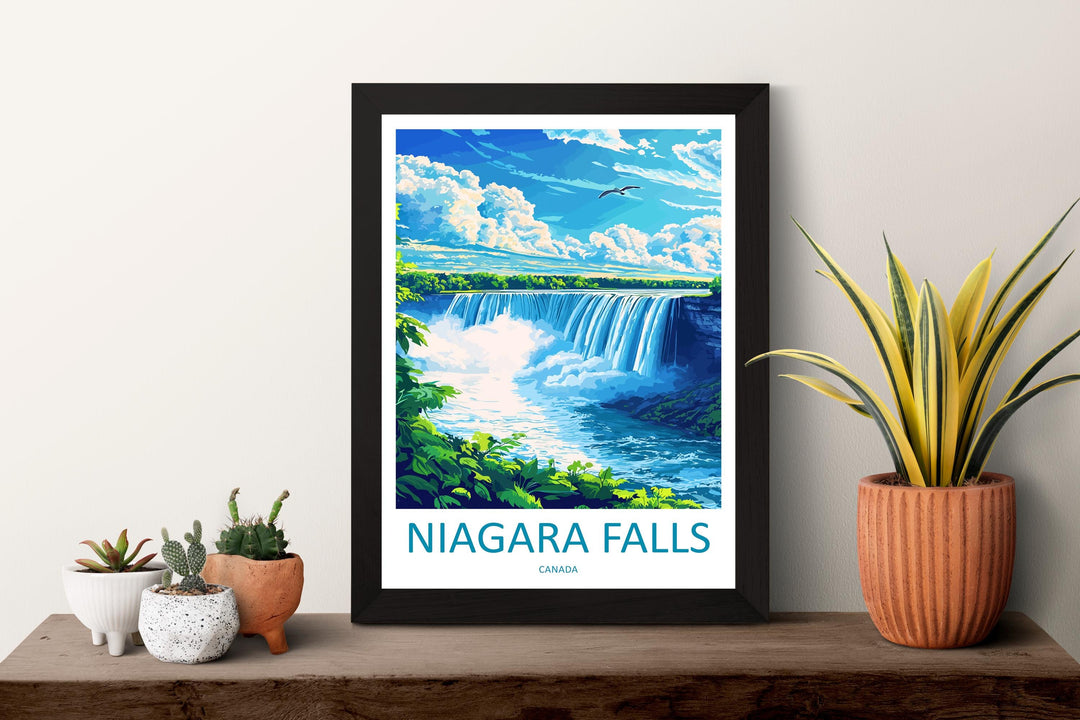 Niagara Falls Travel Poster USA Canada Wall Art Waterfall View Print Scenic Landscape Illustration Nature Decor Niagara Gift Souvenir