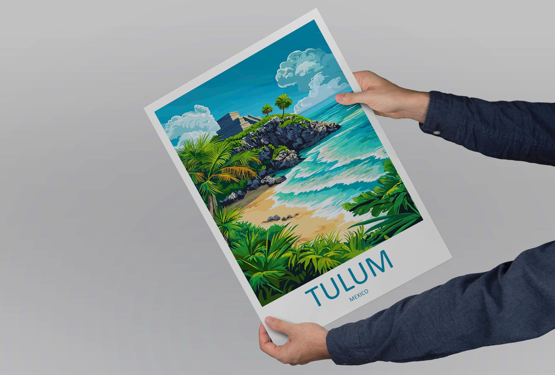 Tulum Travel Poster Mexico Wall Art Coastal Ruins Print Beach View Illustration Tropical Decor Tulum Gift Souvenir Scene