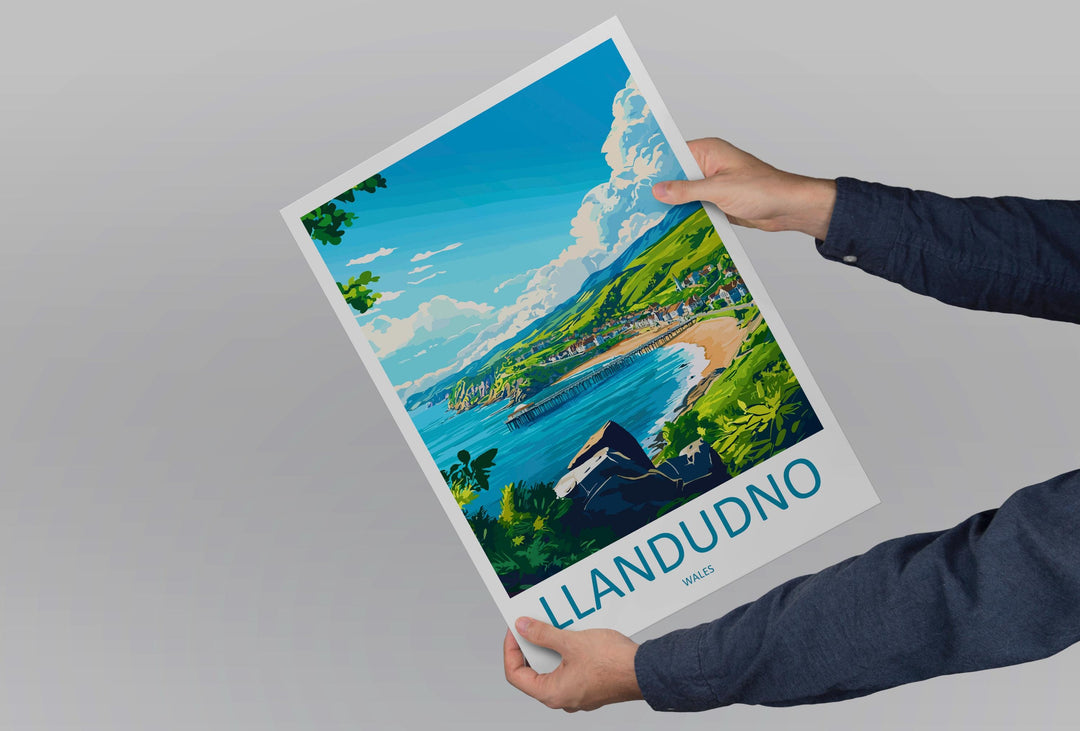 Llandudno Travel Poster Wales Wall Art Seaside Town Print Promenade View Illustration Coastal Decor Llandudno Gift Souvenir Scene