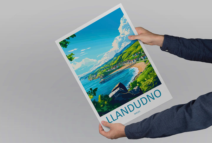 Llandudno Travel Poster Wales Wall Art Seaside Town Print Promenade View Illustration Coastal Decor Llandudno Gift Souvenir Scene