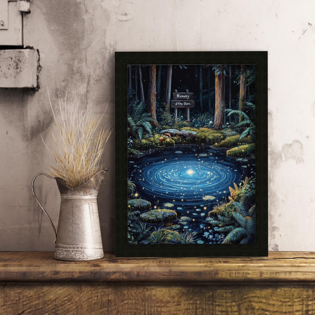 Twilight Mirror Pond Print, Vintage Cottagecore Nature Art