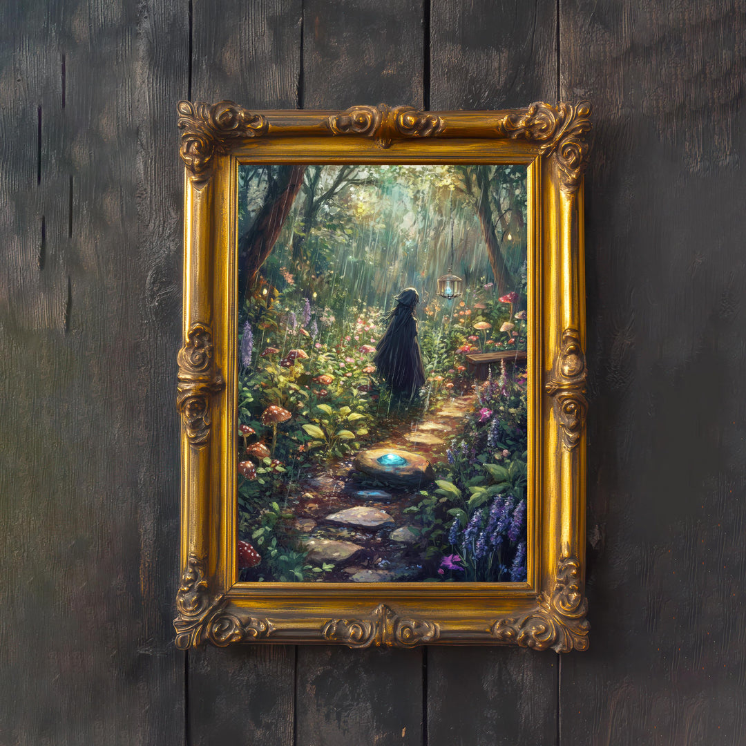 Rain Summoning Garden Print, Vintage Cottagecore, Dark Academia Decor