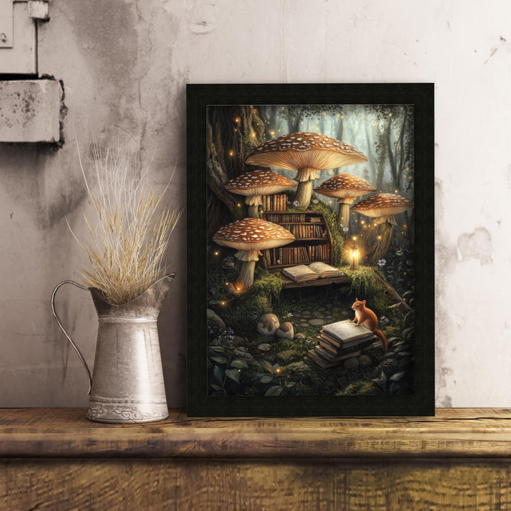 Mushroom Library Print, Vintage Cottagecore Magical Forest Art