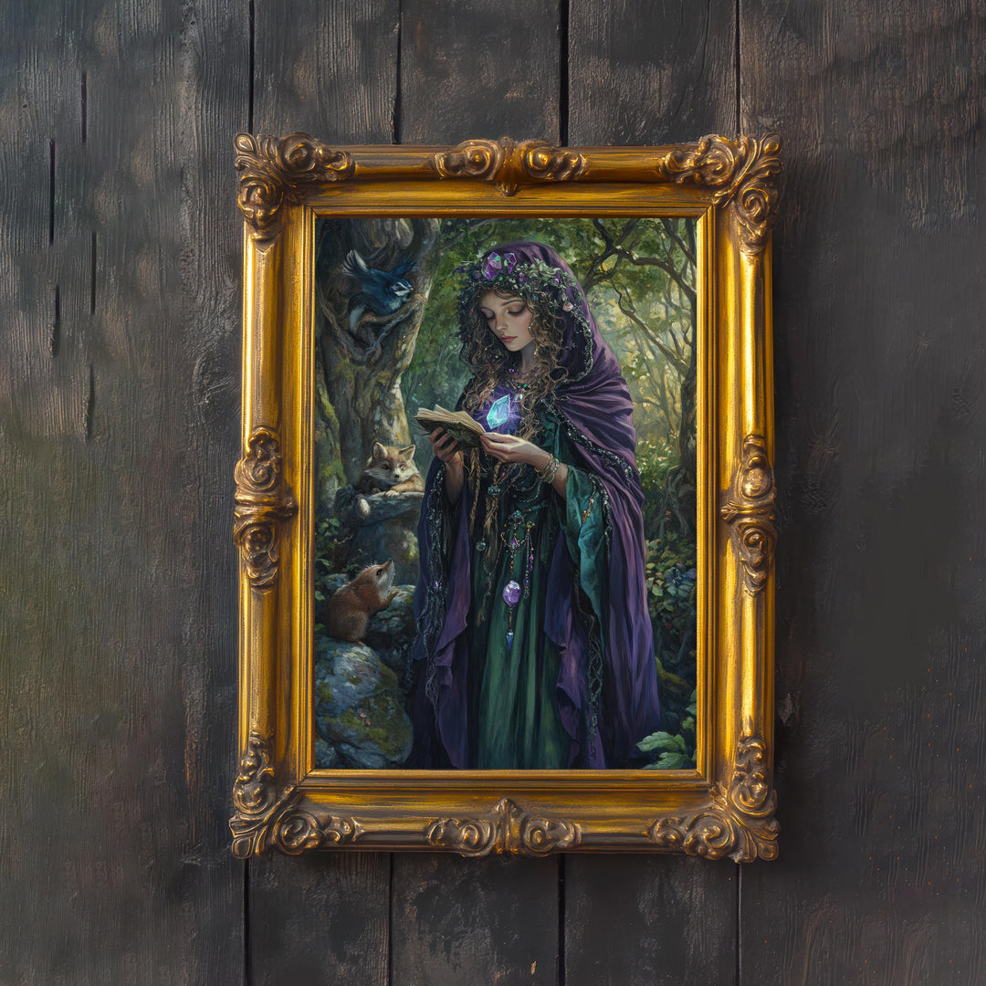 Gemstone Witch Cottagecore Art Print, Vintage Magical Illustration