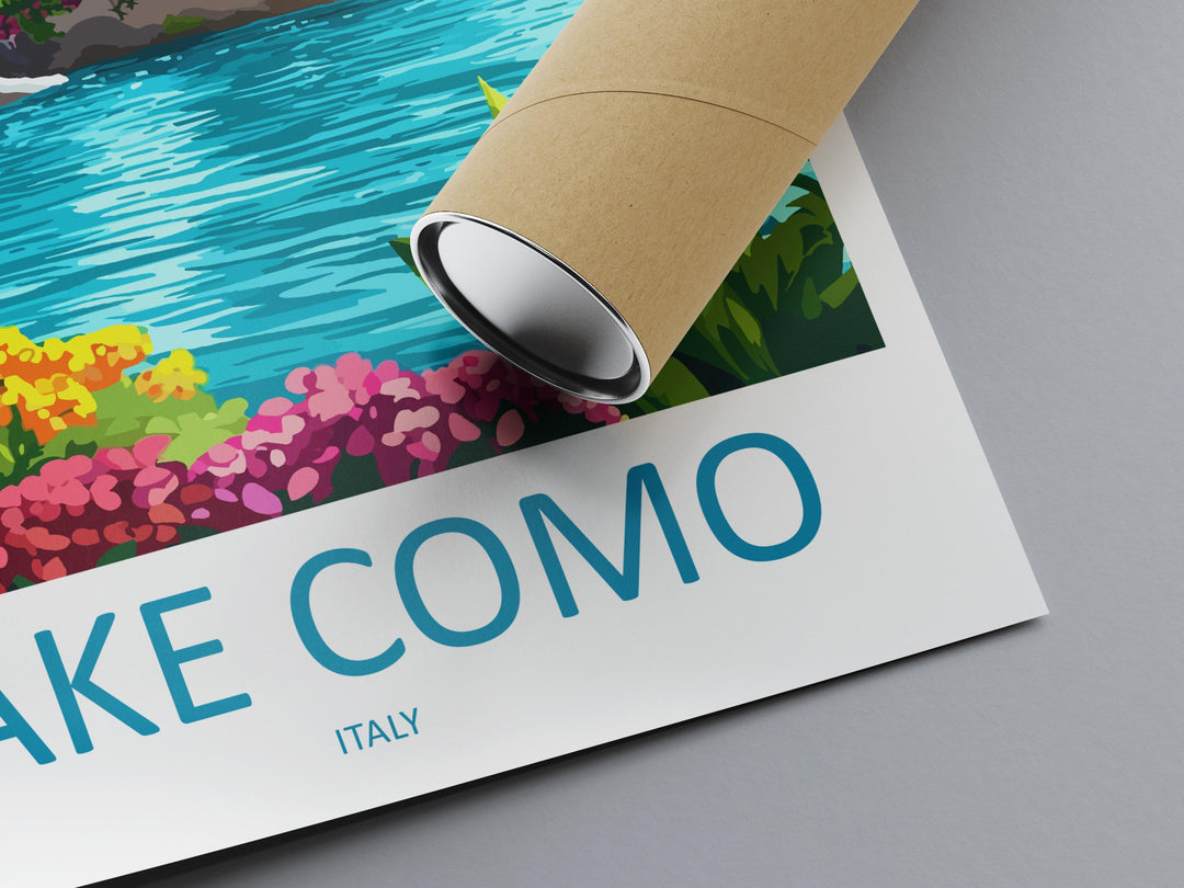 Lake Como Travel Poster Italy Wall Art Waterfront View Print Villa Scene Illustration Alpine Decor Lake Como Gift Souvenir Scene