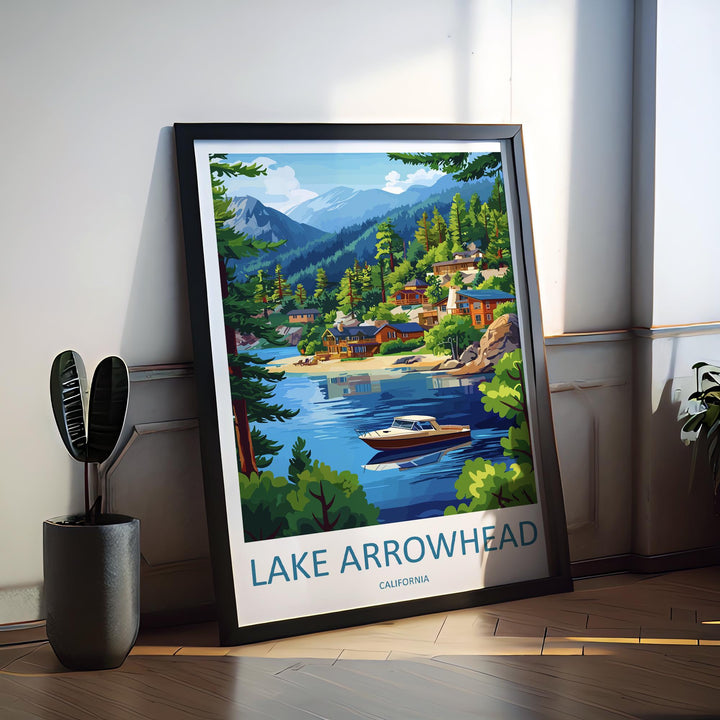 Lake Arrowhead Travel Poster California Wall Art Mountain Lake Print Pine Forest View Illustration Nature Decor Gift Souvenir