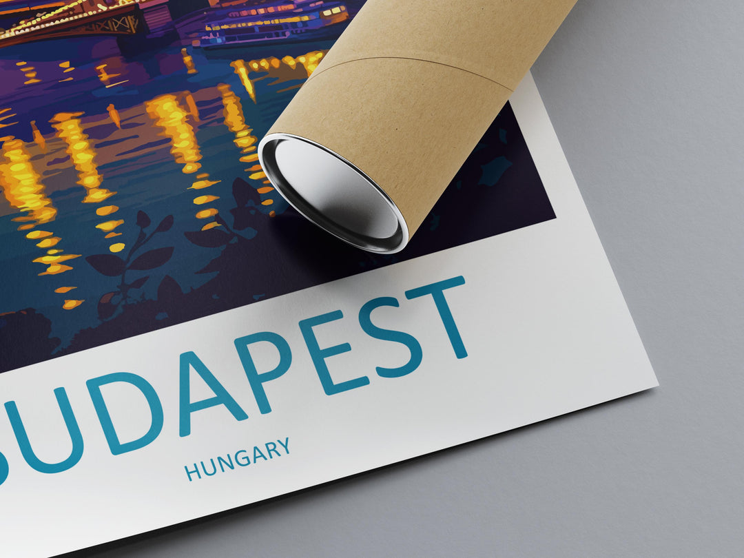 Budapest Travel Poster Hungary Wall Art Cityscape Print Parliament View Illustration Danube Decor Budapest Gift Souvenir Scene