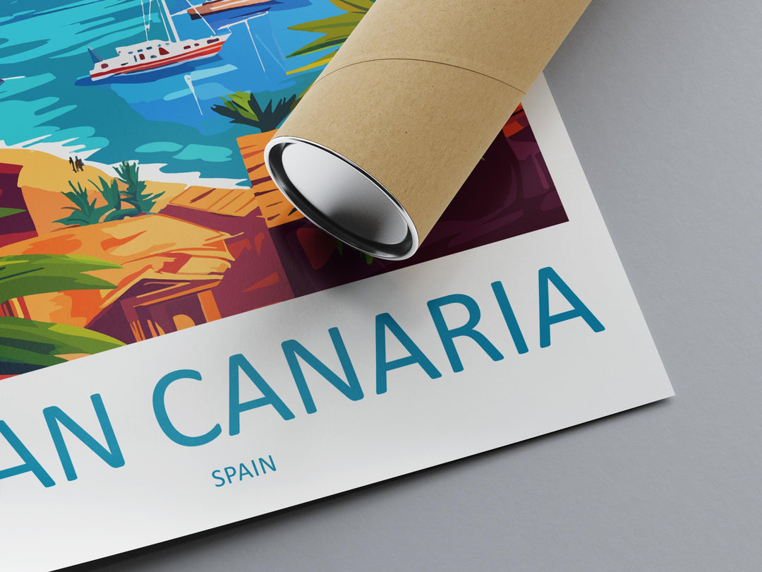 Gran Canaria Travel Poster Spain Wall Art Island View Print Coastal Scene Illustration Canary Islands Decor Gran Canaria Gift