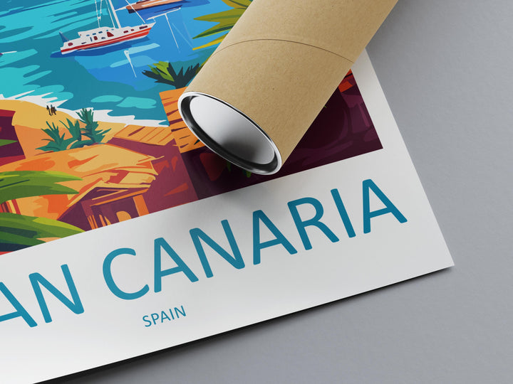 Gran Canaria Travel Poster Spain Wall Art Island View Print Coastal Scene Illustration Canary Islands Decor Gran Canaria Gift
