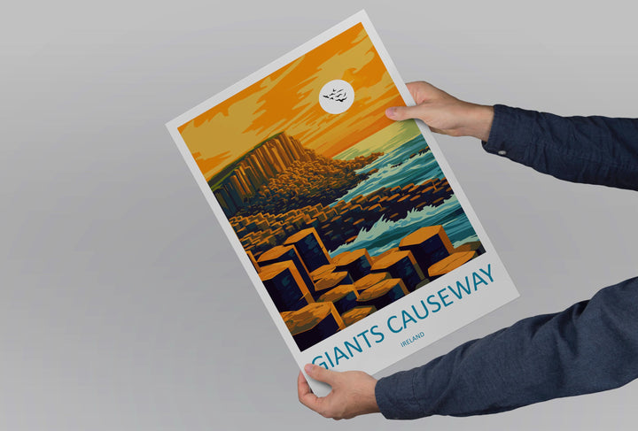 Giant’s Causeway Travel Poster Ireland Wall Art Coastal Rock Print Basalt Column View Illustration Nature Decor Gift Souvenir Scene