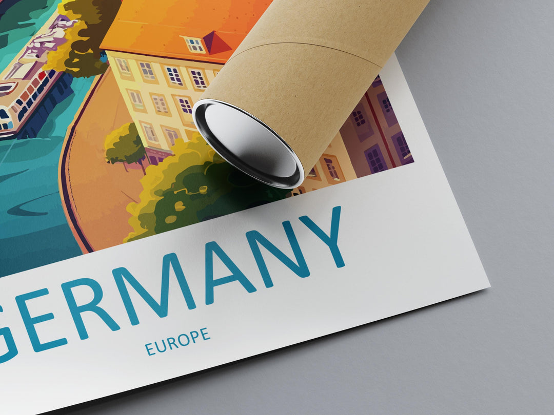 Germany Travel Poster Europe Wall Art Country View Print Castle & City Scene Illustration Scenic Decor Germany Gift Souvenir