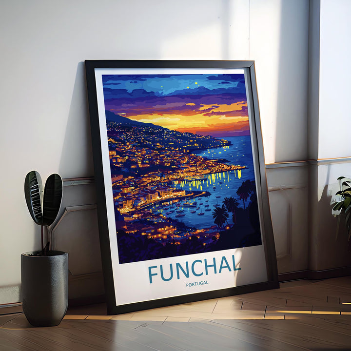 Funchal Travel Poster Madeira Wall Art Coastal City Print Hill View Illustration Atlantic Island Decor Funchal Gift Souvenir Scene