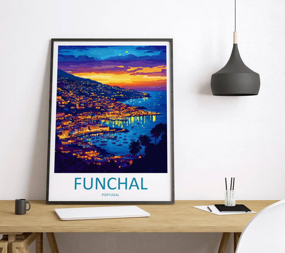 Funchal Travel Poster Madeira Wall Art Coastal City Print Hill View Illustration Atlantic Island Decor Funchal Gift Souvenir Scene