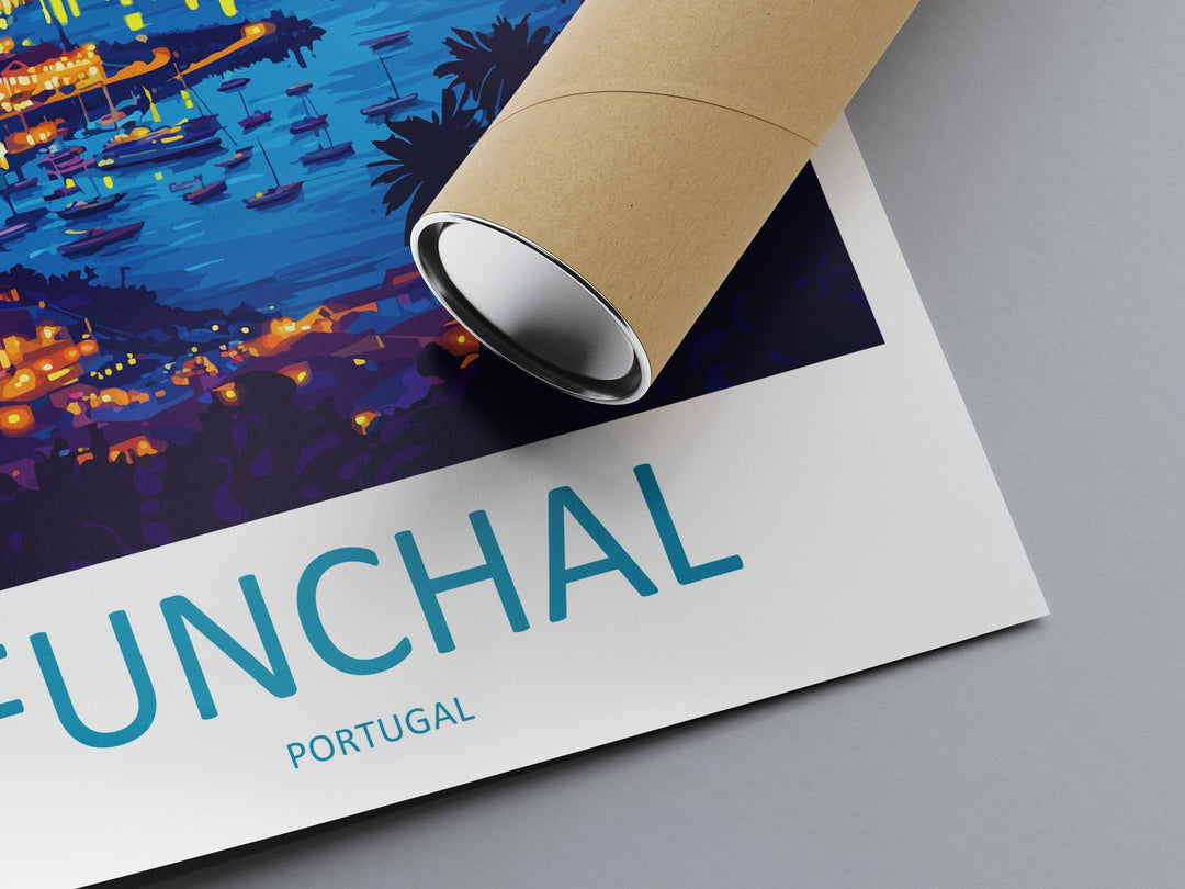 Funchal Travel Poster Madeira Wall Art Coastal City Print Hill View Illustration Atlantic Island Decor Funchal Gift Souvenir Scene