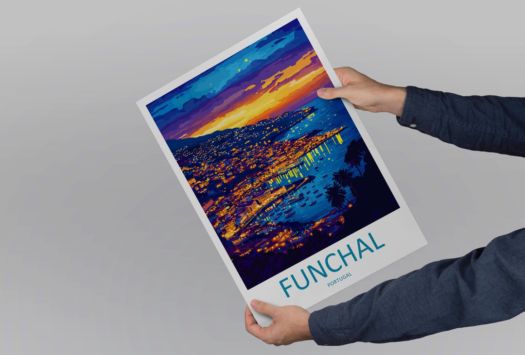Funchal Travel Poster Madeira Wall Art Coastal City Print Hill View Illustration Atlantic Island Decor Funchal Gift Souvenir Scene