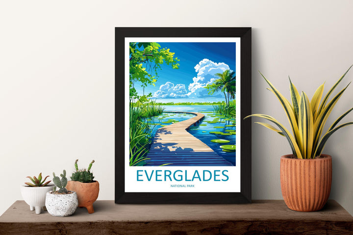 Everglades National Park Travel Poster Florida Wall Art Wetlands View Print Wildlife Scene Illustration Nature Decor Gift Souvenir