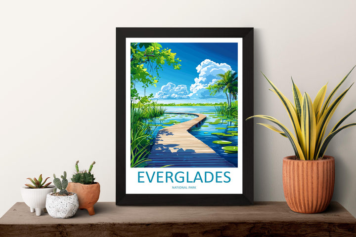 Everglades National Park Travel Poster Florida Wall Art Wetlands View Print Wildlife Scene Illustration Nature Decor Gift Souvenir
