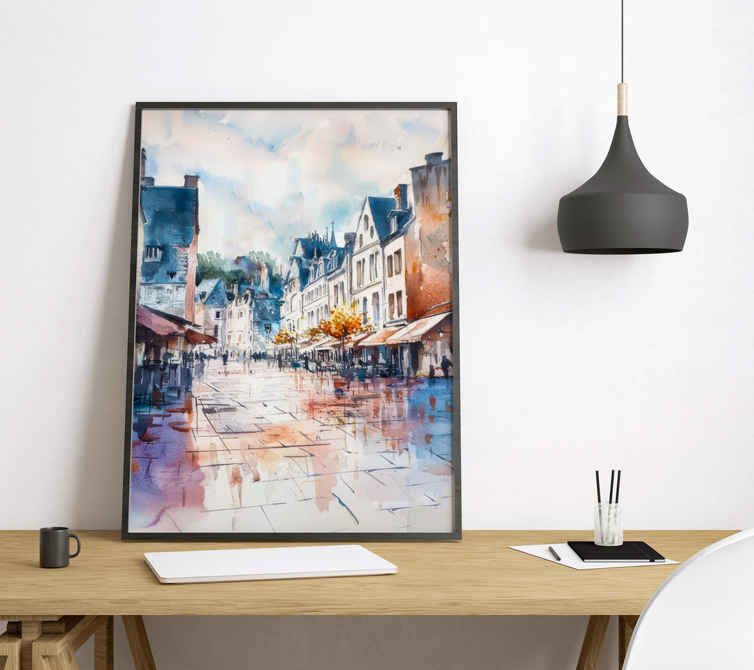 Tours France Watercolor Poster Tours Travel Print French City Wall Art Tours Architecture Decor Loire Valley Scene Historic Europe Print