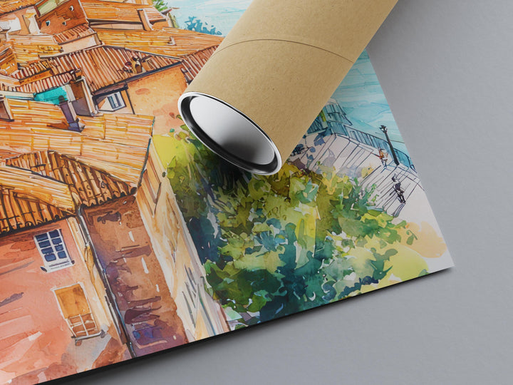 Toulouse Watercolor Poster Toulouse Travel Print France Wall Art Toulouse Architecture Decor Pink City Scene Garonne River Landscape