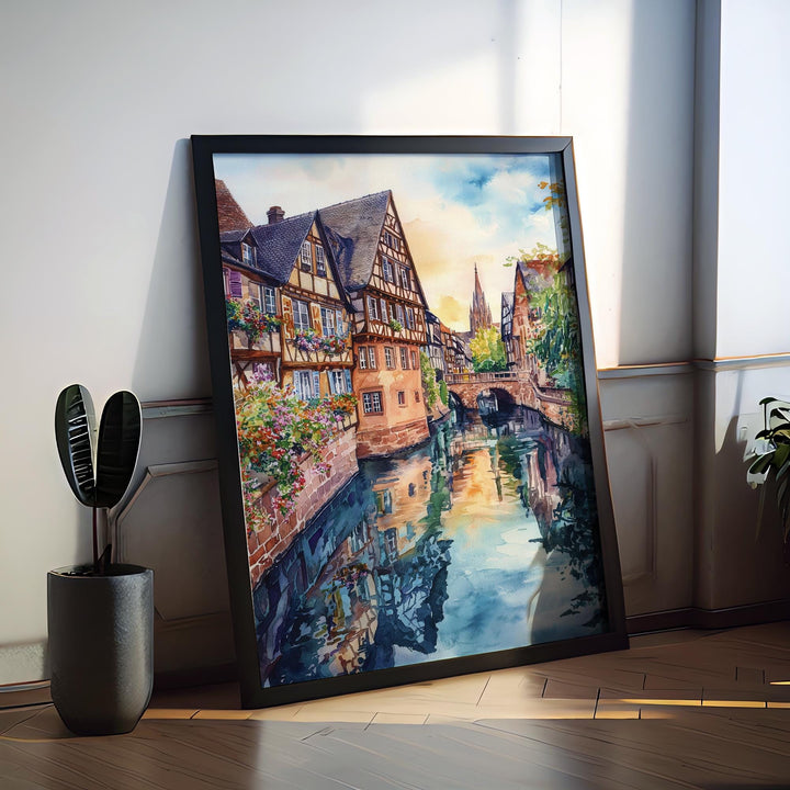 Strasbourg Watercolor Poster Strasbourg Travel Print France Wall Art Strasbourg Decor Petite France Scene Cathedral City Landscape