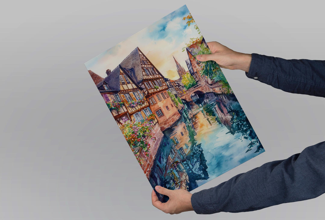 Strasbourg Watercolor Poster Strasbourg Travel Print France Wall Art Strasbourg Decor Petite France Scene Cathedral City Landscape