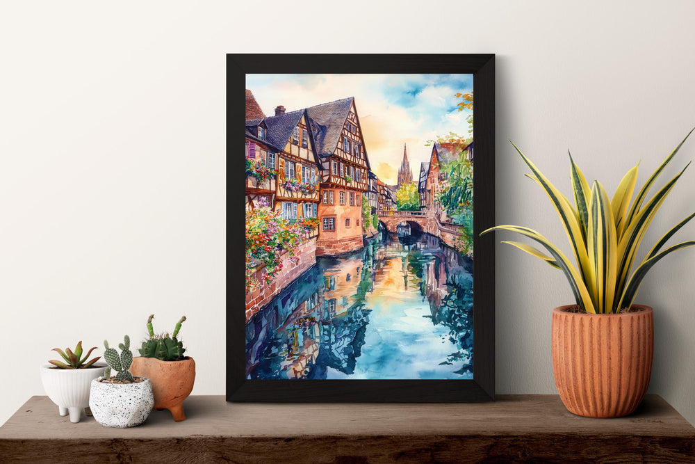 Strasbourg Watercolor Poster Strasbourg Travel Print France Wall Art Strasbourg Decor Petite France Scene Cathedral City Landscape