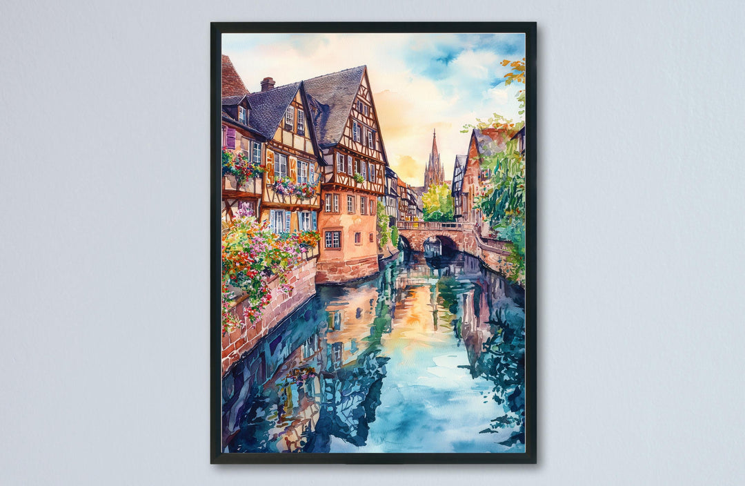 Strasbourg Watercolor Poster Strasbourg Travel Print France Wall Art Strasbourg Decor Petite France Scene Cathedral City Landscape
