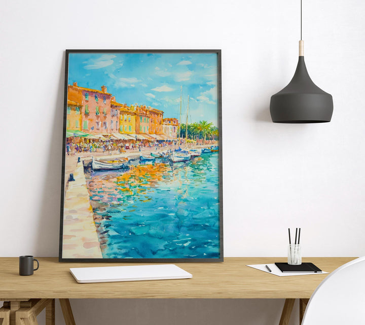Saint Tropez Watercolor Poster Saint Tropez Travel Print France Wall Art Saint Tropez Decor Coastal Scene Riviera City Seaside Print