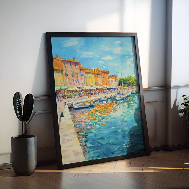Saint Tropez Watercolor Poster Saint Tropez Travel Print France Wall Art Saint Tropez Decor Coastal Scene Riviera City Seaside Print