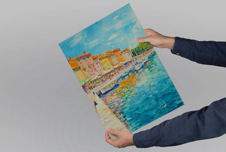 Saint Tropez Watercolor Poster Saint Tropez Travel Print France Wall Art Saint Tropez Decor Coastal Scene Riviera City Seaside Print