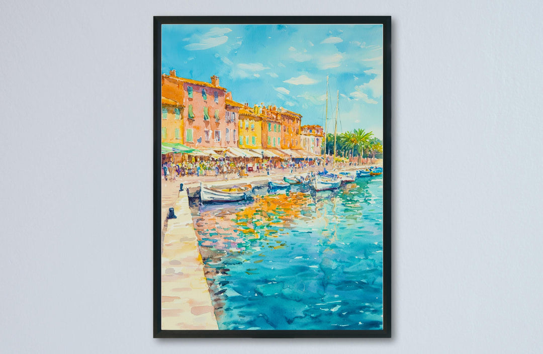 Saint Tropez Watercolor Poster Saint Tropez Travel Print France Wall Art Saint Tropez Decor Coastal Scene Riviera City Seaside Print