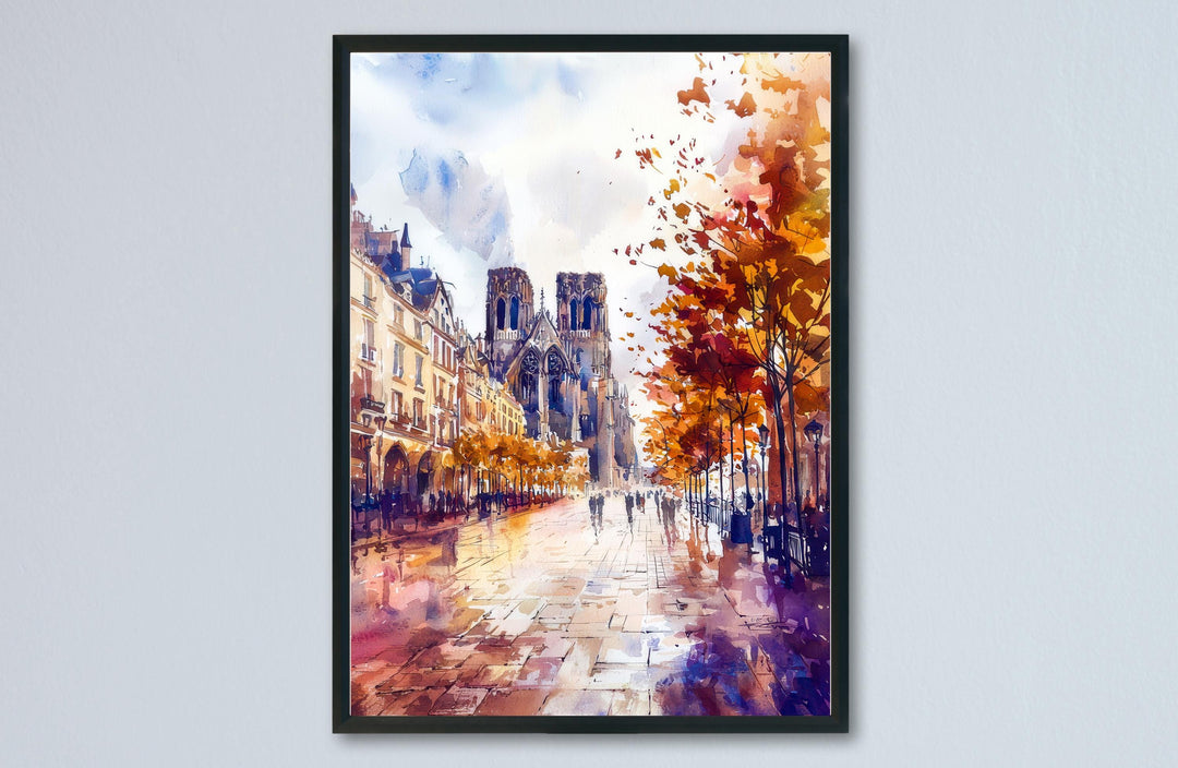 Reims Watercolor Poster Reims Travel Print France Wall Art Reims Cathedral Decor Champagne City Scene French Architecture Landscape Print