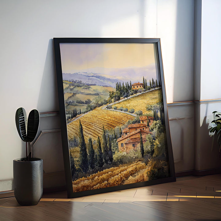 Tuscany Watercolor Poster Tuscany Travel Print Tuscany Wall Art Countryside Painting Italy Landscape Souvenir Decor