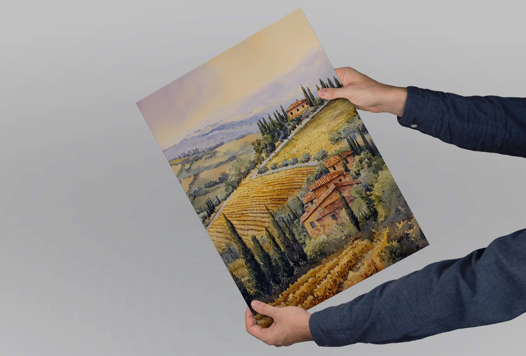 Tuscany Watercolor Poster Tuscany Travel Print Tuscany Wall Art Countryside Painting Italy Landscape Souvenir Decor