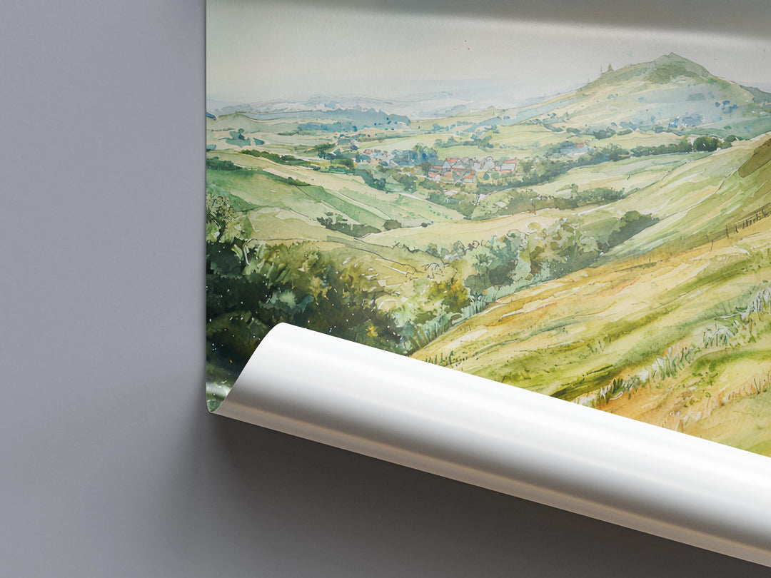 Malvern Hills Watercolor Poster Malvern Travel Print Landscape Wall Art England Nature Painting Malvern Souvenir Decor