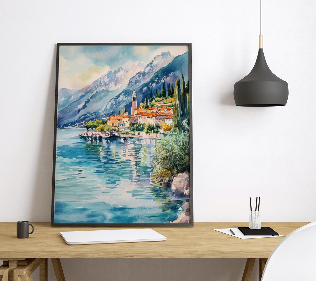 Lake Garda Watercolor Poster Lake Garda Travel Print Lake Garda Wall Art Italy Landscape Painting Lake Garda Decor
