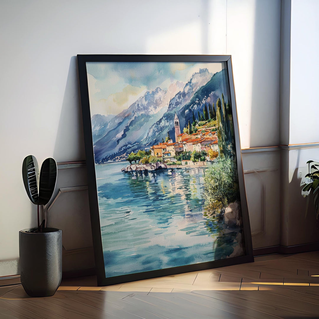 Lake Garda Watercolor Poster Lake Garda Travel Print Lake Garda Wall Art Italy Landscape Painting Lake Garda Decor