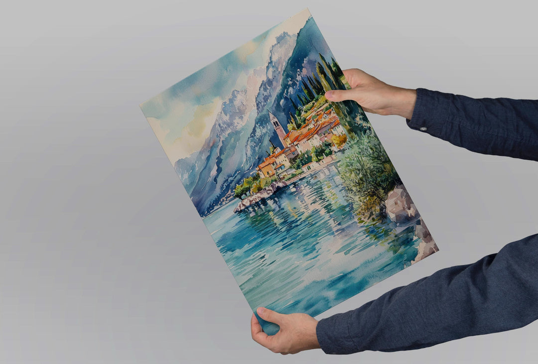 Lake Garda Watercolor Poster Lake Garda Travel Print Lake Garda Wall Art Italy Landscape Painting Lake Garda Decor