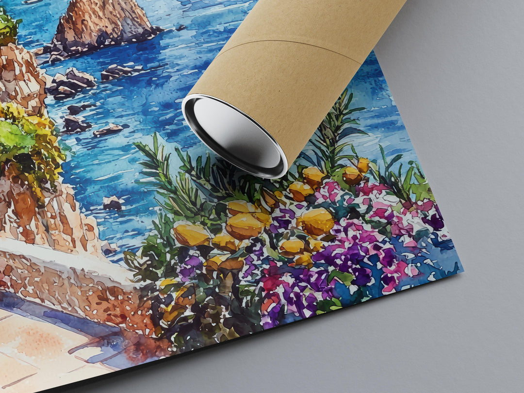 Capri Watercolor Poster Capri Travel Print Capri Wall Art Italy Island Painting Capri Souvenir Mediterranean Decor