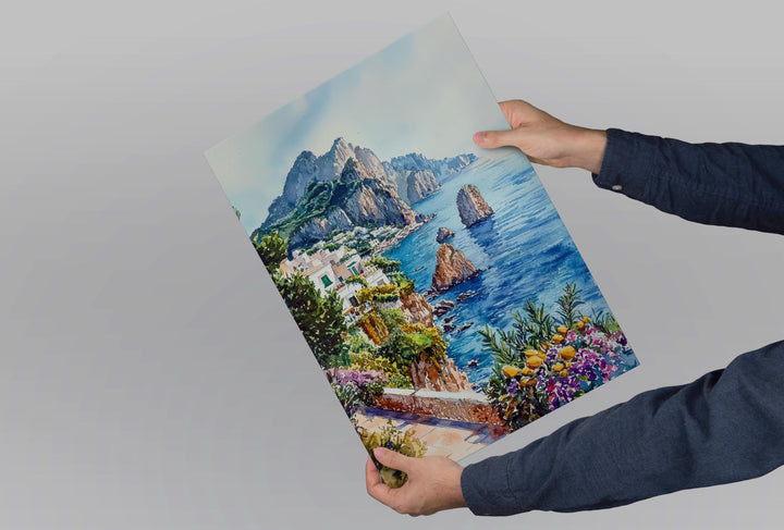 Capri Watercolor Poster Capri Travel Print Capri Wall Art Italy Island Painting Capri Souvenir Mediterranean Decor