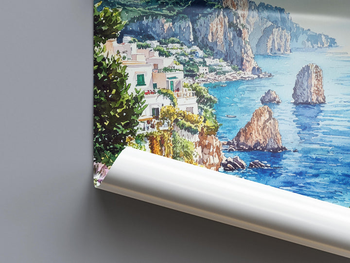 Capri Watercolor Poster Capri Travel Print Capri Wall Art Italy Island Painting Capri Souvenir Mediterranean Decor