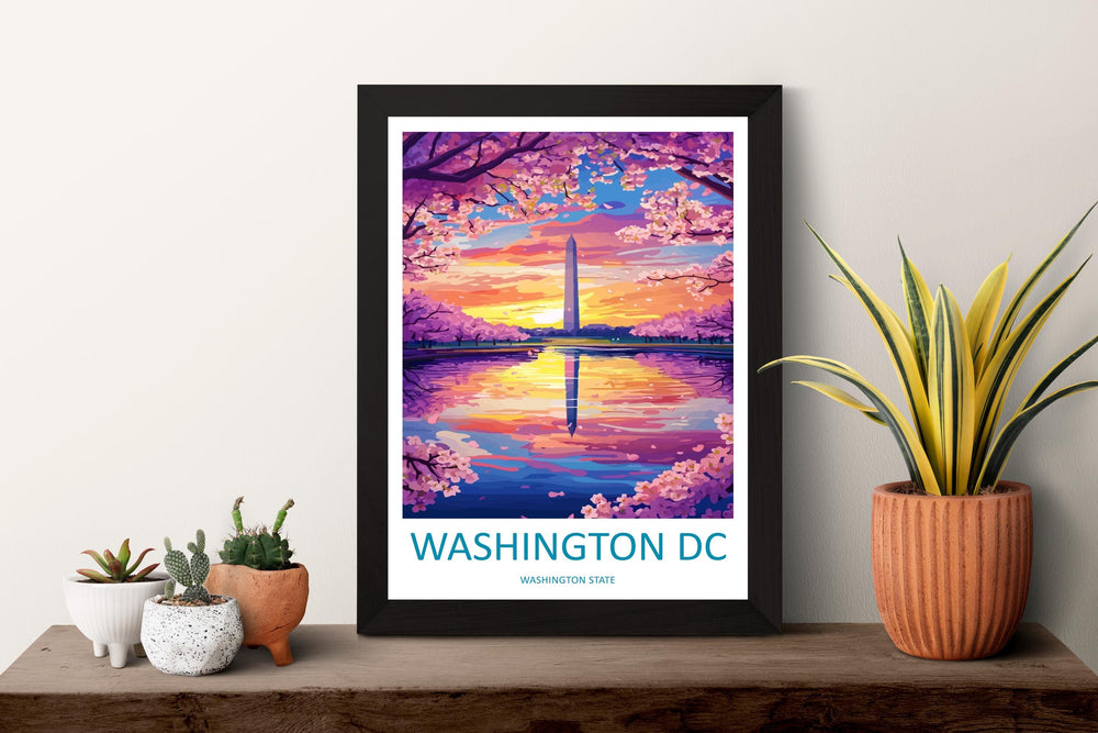 Washington DC Monument Cartoon Travel Poster USA Wall Art Capital City Print Monument Illustration Patriotic Decor Washington Souvenir Gift