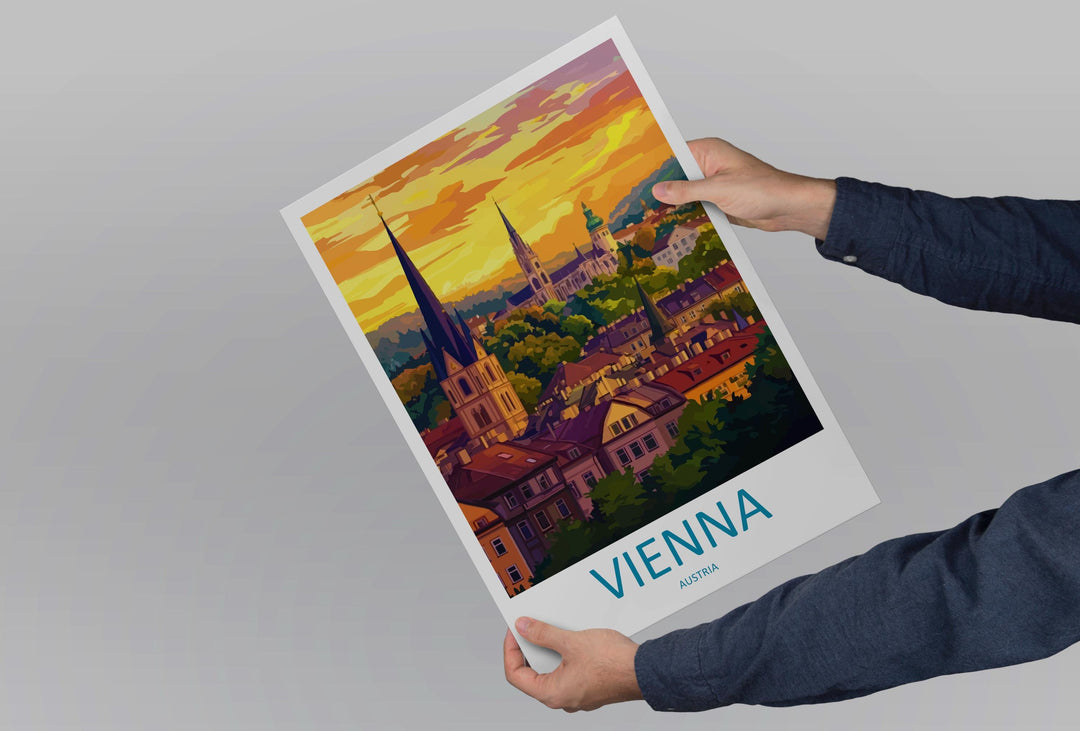 Vienna Cartoon Travel Poster Austria Wall Art Cityscape Print European Illustration Historic Decor Vienna Souvenir Gift