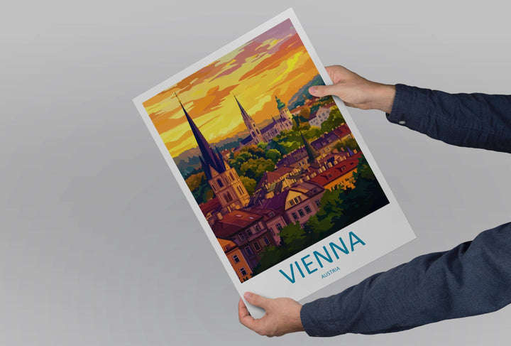 Vienna Cartoon Travel Poster Austria Wall Art Cityscape Print European Illustration Historic Decor Vienna Souvenir Gift