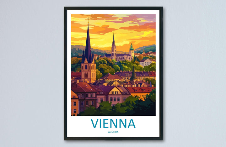 Vienna Cartoon Travel Poster Austria Wall Art Cityscape Print European Illustration Historic Decor Vienna Souvenir Gift